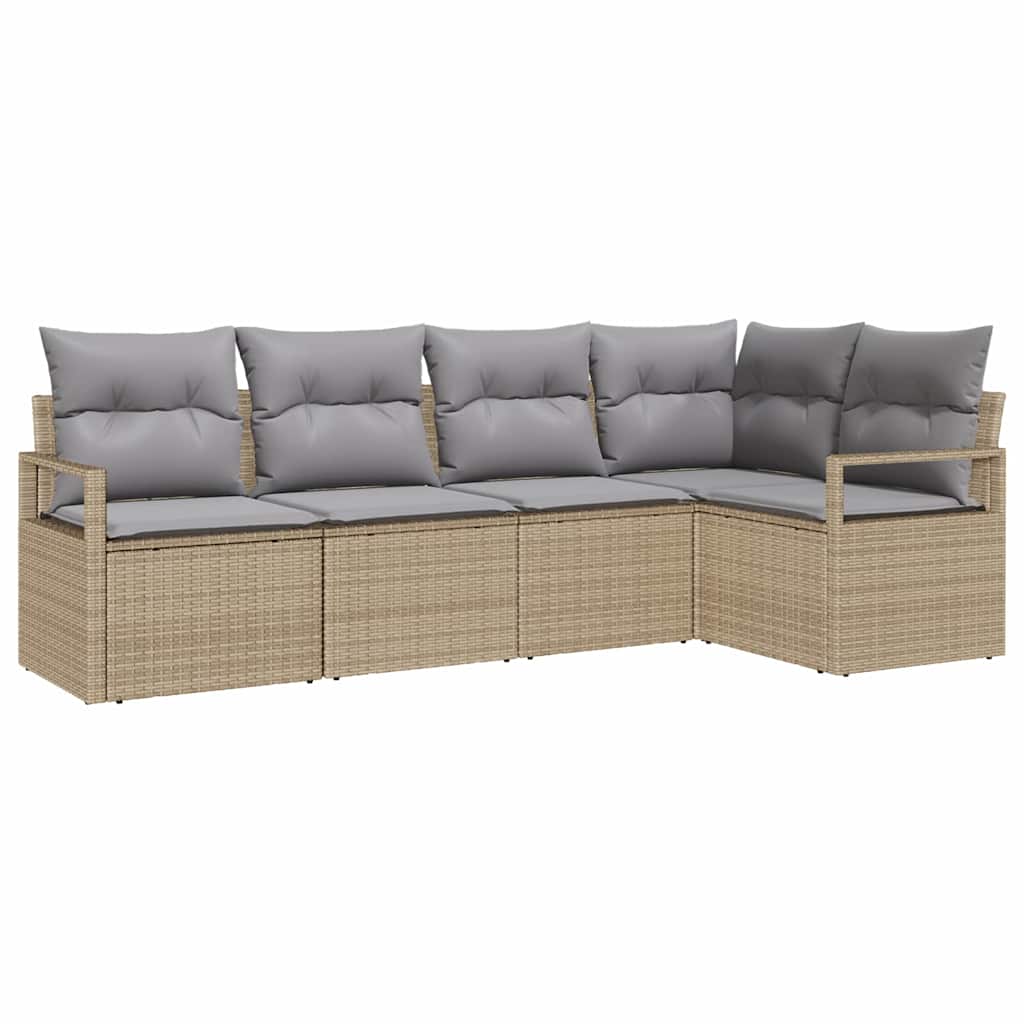 Garten-Sofa-Set mit Kissen 5 pcs Beige und Hellgrau